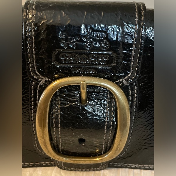 COACH HORSE & CARRIAGE PATENT LEATHER LARGE BLACK CLUTCH WALLET PURSE BAG EUC - Picture 2 of 12